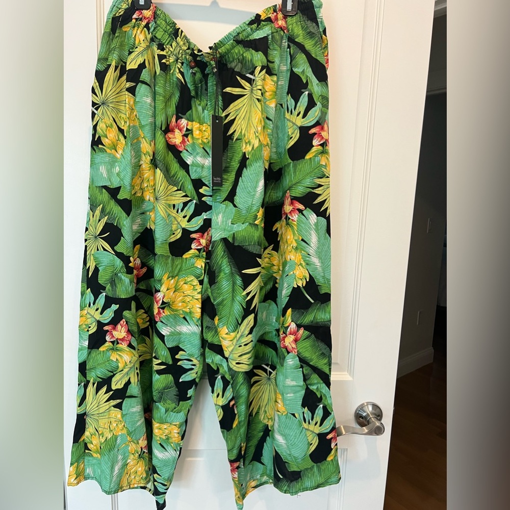 NWT Tropical Nicole Miller 3X Wide Leg Linen Pants